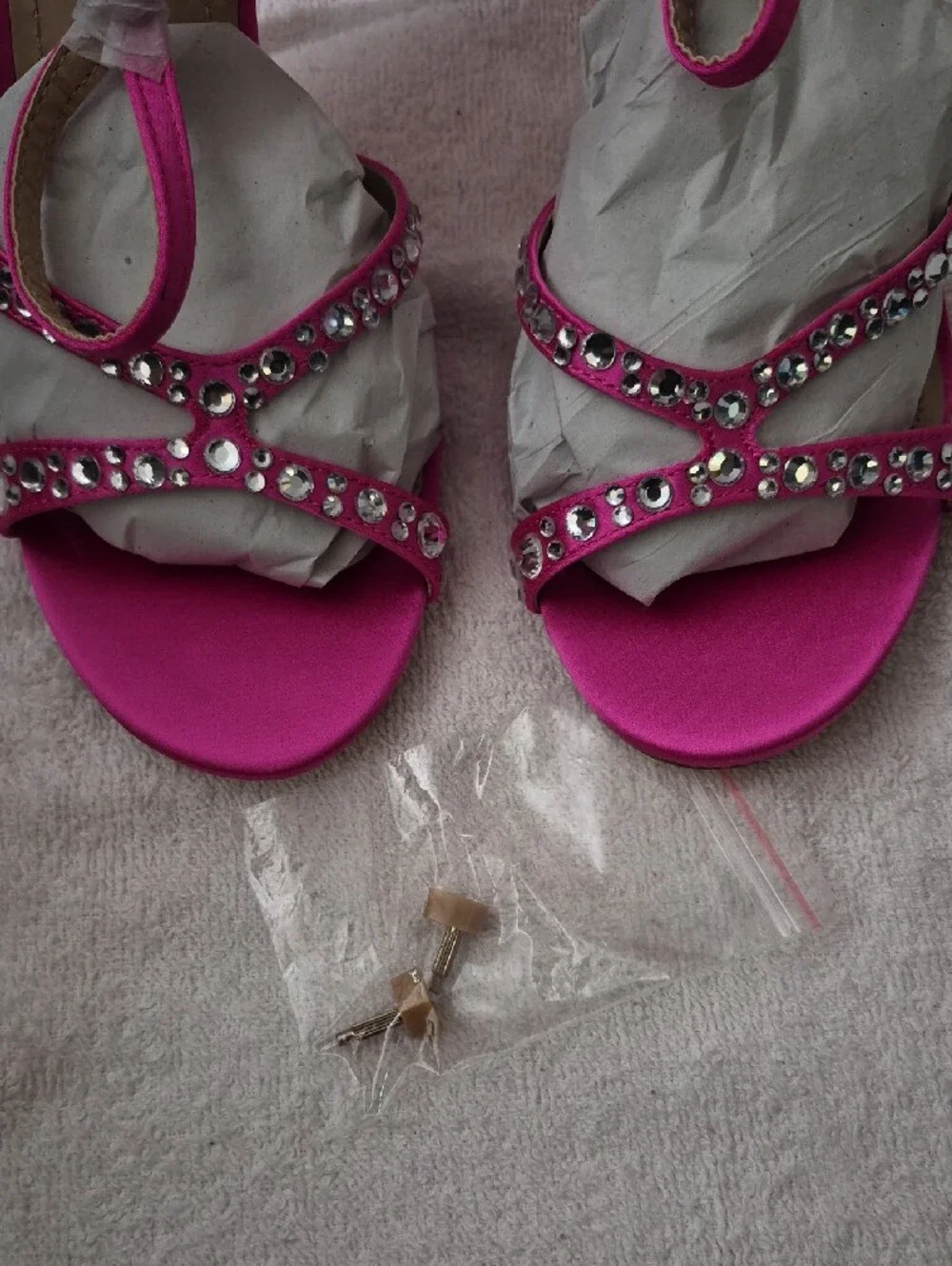 Fuchsia Crystal-Strap Evening Sandals - Picture 3 of 7